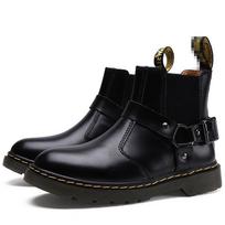Martin boots women's leather shoes flat couple Chelsea short boots leather buckle boots men's motorcycle boots 35