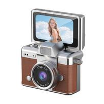 Nykščio dydžio atlenkiamu ekranu mini kamera Mažas retro raktų pakabukas skaitmeninis fotoaparatas su 1,47  LCD ekranu Vintažinė mikro kišeninė kamera kelionėms ruda