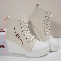 Floral Embroidered Wedge Woven Shoes for Women Autumn Lace Up High Top Casual Shoes Woman Size36-42 Fashion Platform Pumps 36