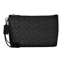 Coach 27 Top Zip Closure Detachable Wrist Strap Faux Leather Clutch Bag Large Men clutch bag Charcoal-Black Black CCF32-QBMI5 Basic Set (Bag+Dust Bag)