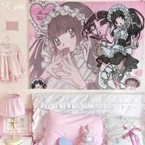 1pc Pink Anime Maid Girl Tapestry Kawaii Manga Wall Hanging Polyester 2D Print Cute Room Decor for Bedroom Gift for Anime Lo 74x94cm(29x37in)