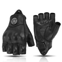 MJMOTO Retro Leather Motorcycle Half Finger Gloves Touchscreen Motocross Gloves Hard Shell Protection Motorbike Glove Breathable M