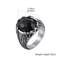 Punk Rock Geometric Stainless Steel Ring for Men Black Oval Glass Dragon Scales Textured Ring Hip Hop Party Vintage Jewelry Gift 11