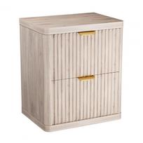 Fluted Nightstand, Large 2 Drawer Bedside Table for Bedroom, Living Room, Modern Wood End Table with Curved Corners šviesios chaki spalvos