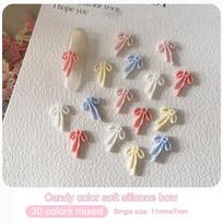 30Pcs Candy Color Bow Nail Art Charms 3D Resin Ribbon Bow Cute Japanese Style Nail Decoration Accessories DIY Manicure Decor