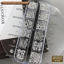 12Grids/Box Mixed 3D Metal Starlight Nail Art Charms Stars Rivet Accessories Nail Decoration DIY Manicure Supplies