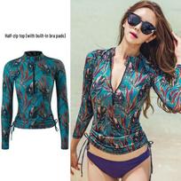 Quick-Dry Summer Snorkel Top with Zipper & Chest Pads for Couples - Women's Swimming/Surfing Suit XL