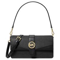 Michael Kors MK Greenwich Gold Round Metal Design Leather Shoulder Bag Medium Women shoulder bag Black 35S5GGRL2L-BLACK Basic Set (Bag+Dust Bag)