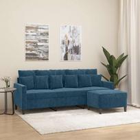 Vidaxl 3-Osobowa Sofa Z Podnóżkiem, Niebieska, 180 Cm, Aksamit