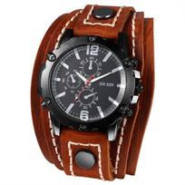 Rock Punk Watch with Bracelet and Leather Genuine Leather Stylish Quartz Watch Fashion Accessory Perfect Gift for Halloween Men's Strap Analog,