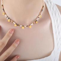 Dopamine Colorful Beaded Natural Stone & Glass Necklace: Versatile Summer Luxury Clavicle Chain for Women