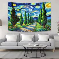 2D Impressionist Landscape Backdrop - Van Gogh Inspired Starry Night Tapestry for Photoshoot 47.2x31.5inch/120*80cm
