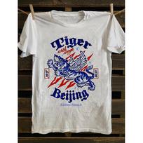 Men's  Punk Rock Graphic T-Shirt - Tiger Wings Design, 100% Soft, Lightweight, Breathable Short-sleeved T-shirt, White with Blue and Red Print, S