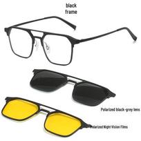 Men's 5010 Aluminum-Magnesium Polarized Night Vision Glasses with Myopia Frame & Magnetic Clip-On Lenses