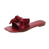 2025 Spring/Summer Women's Square-Toe Flat Bow Slides: Korean Style Fashion Sandals 37
