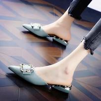 Flat Shoes For Women Low Heel 2025 Slides Outside Black Pointed Toe Woman Slippers Mules Leather Sandals Fashion G Easy Wears 39 34