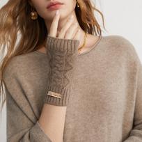 Women's 100% Pure Cashmere Half-Finger Cable Knit Gloves - Warm, Fashionable, Thickened, Perfect for Spring & Autumn. One Size