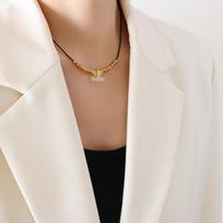 Hong Kong Style Fu Character Pendant Necklace with Leather Cord