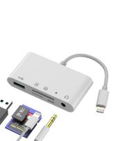 Lightning to USB Adapter, SD Card Reader (5-in-1), 3.5mm Headphone Jack Splitter, Micro SD TF Memory Compatible with iPhone 1413 Pro, External Flash