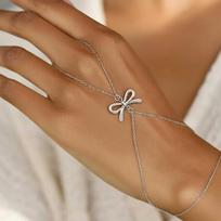 Stainless Steel Double-Layer Finger Bangle Bracelet Minimalist Bowknot Hand Chain Bracelet for Women Jewelry Accessories Party