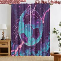2D flat printing 2pcs Curtain Curtains Electric Glowing Soccer Ball Digital Printed Polyester Drapes Festive Curtains Perfect 60×150cm(23.6×59in)