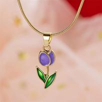 Fashion Unique Design Elegant Delicate Enamel Tulip Necklace Light Luxury Clavicle Chain For Women Trendy Jewelry Party Gift