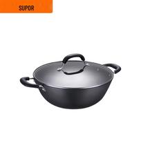 SUPOR 34CM Cast Iron Uncoated Deep Wok with Double Handles