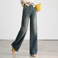 Women's High-Waist Sequin Chain Washed Straight-Leg Jeans L