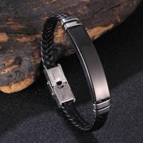 Titanium Steel and Leather Bracelet with Laser-Engraved Logo Inner 195mm [Straightened Length 213mm]