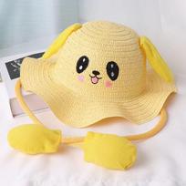 Sunscreen Rabbit Ear Sunshade Straw Hat Ear Moving Children Straw Hat Bunny Sunshade Hat  Beach