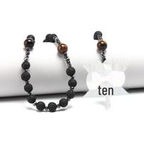 Juodosios vulkaninės uolos Tiger Eye Tulžies akmenų kryžiaus karoliai – vyrų religinis rožinis Hematite Cross Pendant, Volcanic Rock No. 1 juoda
