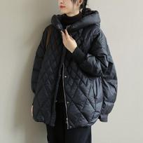 Women Light White Duck Down Jacket Casual Loose Over Size Autumn Winter Outwear with Hood Coat L