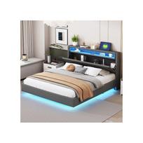 Apmušalų lovos rėmas - MUVOE - 160x200 cm - USB jungtis - LED apšvietimas - Apverčiama galvūgalis pilka