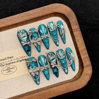 Long Stiletto Press on Nails French Tip Fake Nails False Nails with Rhinestones Reusable Almond Press ons Sparkly Acrylic Artificial Nails for Women XS