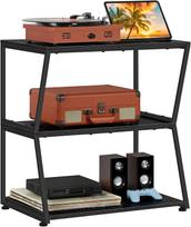 3-Tier Rustic Media Stand | Corner AV Cabinet w/ Storage Shelves | for Stereo/Game Consoles/DVD/Record Player | Brown