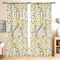2pc Soft Vine & Tulip Curtains, Chinese Pastoral Style, Suitable for Bedrooms and Living Rooms, Rod Pocket Decorative Curtains 24x59in(60x150CM)x2&Rod Pocket