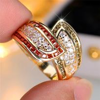 Charm Unique Style Female Red Finger Ring Vintage Gold Color Wedding Band Bridal  For Women 6