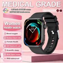 2026 Smart Watch 24/7 Women Health Full Touch Screen BT Call Waterproof Watch Sports Fitness Tracker Health Smartwatch Lady Gift silicon juoda