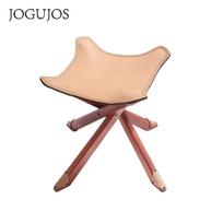 Solid Wood Leather Folding Stool - Portable, Detachable, Retro Outdoor Camping Chair