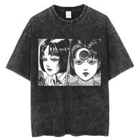 Junji Ito Horror Manga Uzumaki & Tomie Acid Wash Graphic Unisex Heavyweight Cotton Oversized Streetwear T-Shirt L