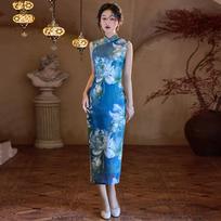 Sleeveless Hong Kong-style national style Chinese-style beautiful long cheongsam improved young new female retro slim summer S