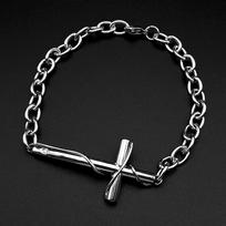 Christian Oval Link Chain Cross Bracelet for Men Women Stainless Steel Silver Black Color Hand Chain Religion Amulet Jewelry