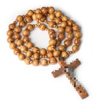 Pine Wood Bead Cross Rosary Wall Ornament