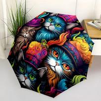 Colorful Cat Top Hat Stickers-Set of 6 Vibrant Animal Decals for Laptop,Phone,or Tablet AccessoriesUmbrella with Cute Design,Portable 3-Fold