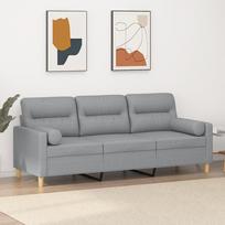 Vidaxl 3-Osobowa Sofa Z Poduszkami, Jasnoszara, 180 Cm, Tkanina