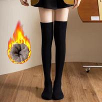 1 Pair Black Women Thicken Calf Socking Winter Warm Long Socks Tube Thick High Tube Over Knee Knee-Length Hosiery Socks One Size