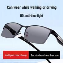 GOGOSOON Men's German Lens Progressive Photochromic Anti-Blue Reading Glasses 100 Degree