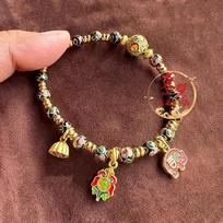 Black Cloisonné Lotus Bud Elephant Ruyi Bracelet with Porcelain Glaze & Gold Foil