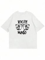 Unisex's Casual Letter & Glasses Graphic Round Neck Short Sleeve T-Shirt, Summer M
