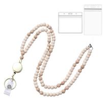 Retractable ID Badge Holder Lanyard Natural Wood Bead Bead Teacher Lanyard  Teacher Use Khaki Retractable